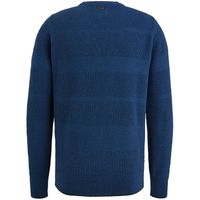 R-neck cotton structure knit Blauw