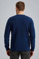 R-neck cotton structure knit Blauw