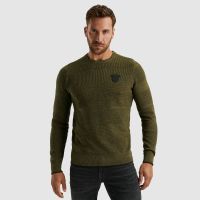 R-neck cotton structure knit Groen