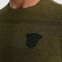 R-neck cotton structure knit Groen