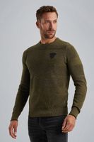 R-neck cotton structure knit Groen