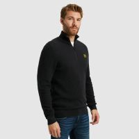 Half zip collar cotton mouline Zwart