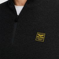 Half zip collar cotton mouline Zwart