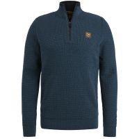 Half zip collar cotton mouline Blauw