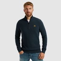 Half zip collar cotton mouline Blauw