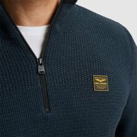 Half zip collar cotton mouline Blauw