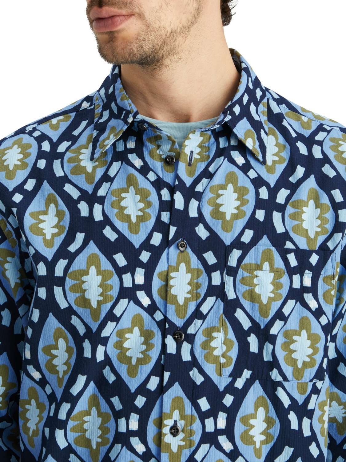 Scotch & Soda Overhemd Seersucker Print Blauw Scotch & Soda Overhemd Seersucker Print Blauw