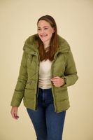 Padded jacket with faux fur collar Groen