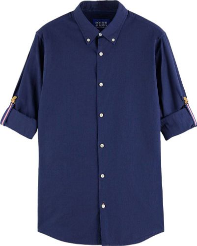 Scotch & Soda Button down indigo shirt with sleev Blauw