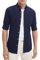 Button down indigo shirt with sleev Blauw