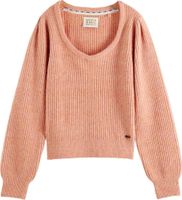 V-neck slim fit pullover with puffe Rood
