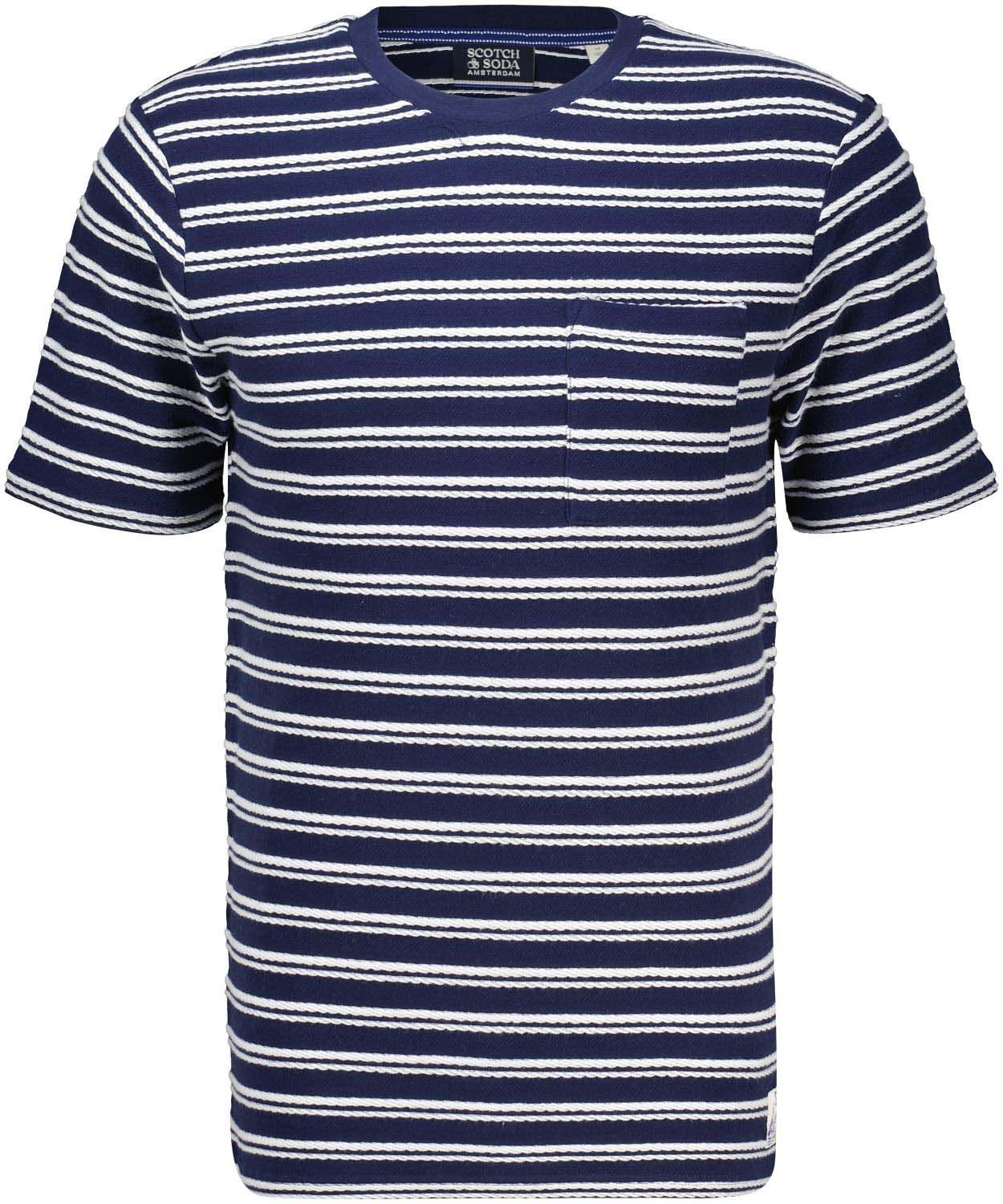 Scotch & Soda Structured Stripe Pocket T-shirt Blauw