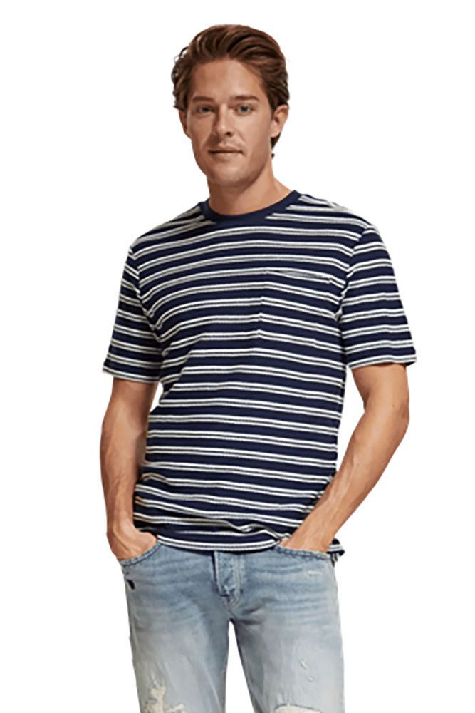 Scotch & Soda Structured Stripe Pocket T-shirt Blauw