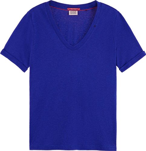 Scotch & Soda Embroidered detail V neck T-shirt Blauw