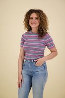 Textured stripe slim fit t-shirt Roze
