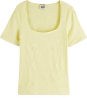 Fitted ribbed scoop-neck T-shirt Geel