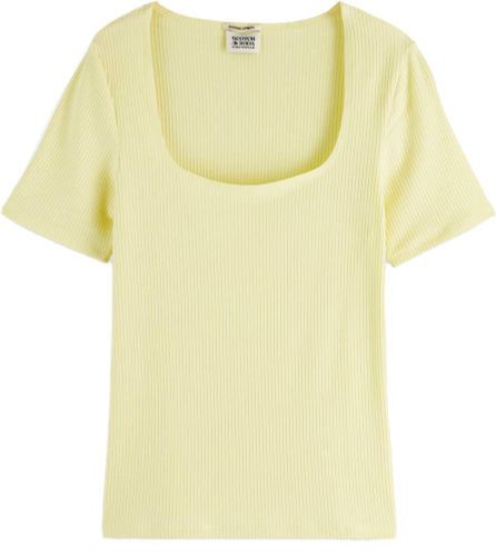 Scotch & Soda Fitted ribbed scoop-neck T-shirt Geel