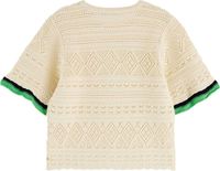 Pointelle crop knitted tee Wit