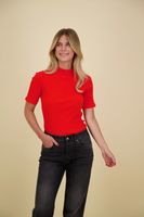 MOCK NECK RIB T-SHIRT Rood