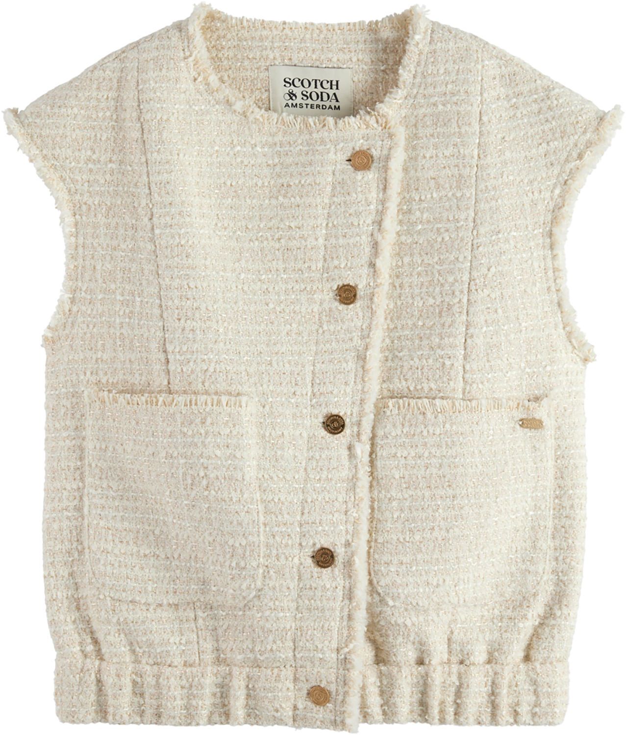 BOUCLE TWEED COLLARLESS GILET Bruin