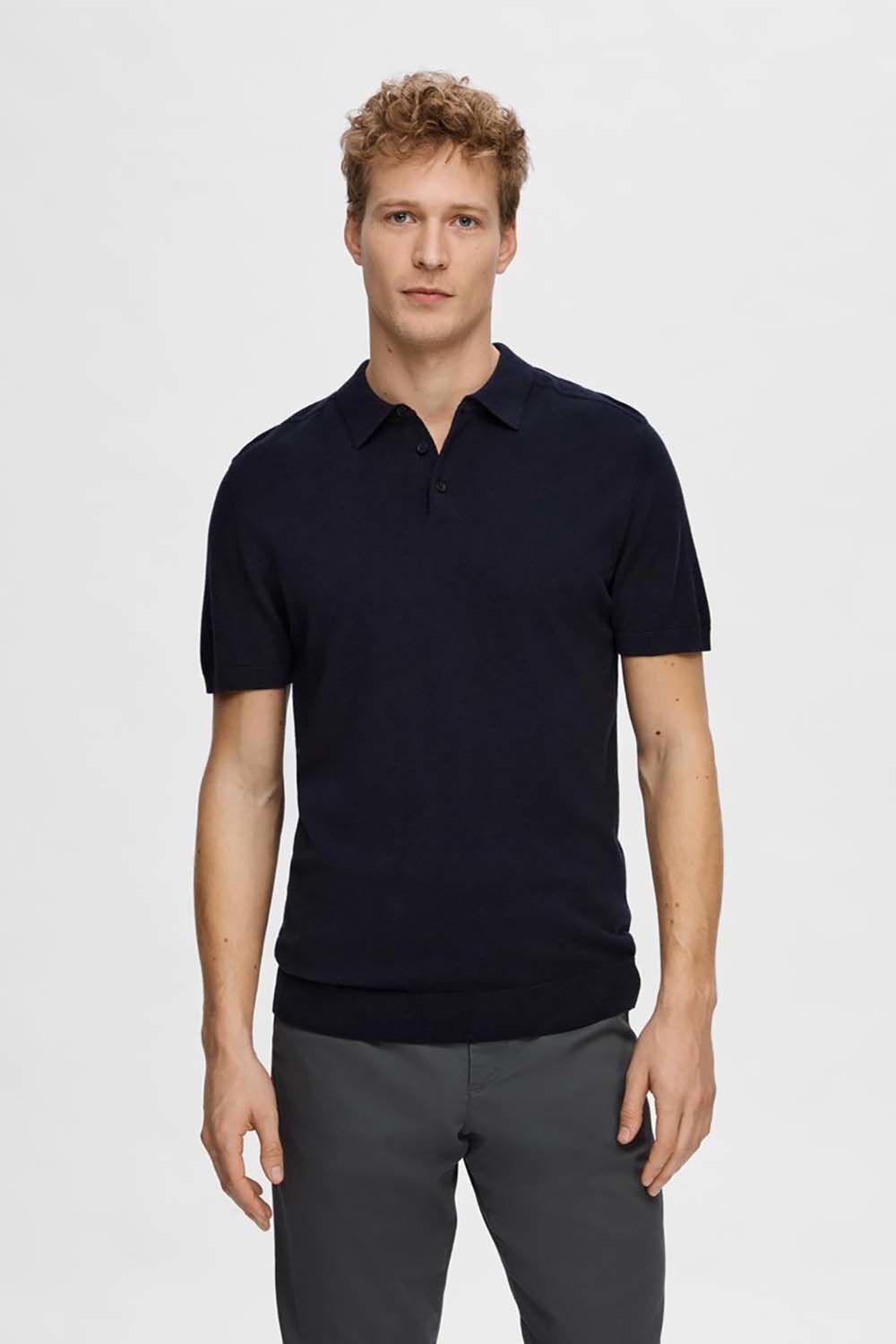 Selected Homme Gebreide Polo Blauw