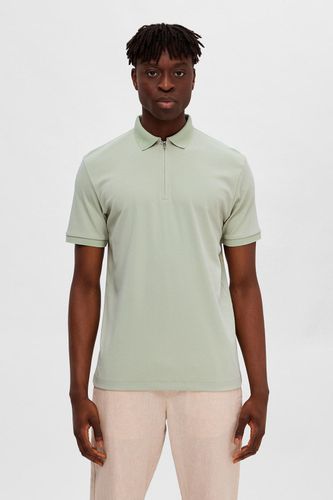 Selected Homme SLHFAVE ZIP SS POLO NOOS Groen