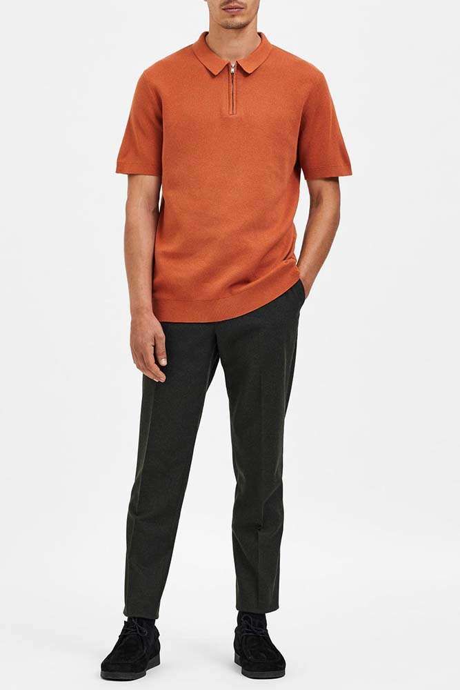 Selected Homme slhflorence knit zip polo Oranje