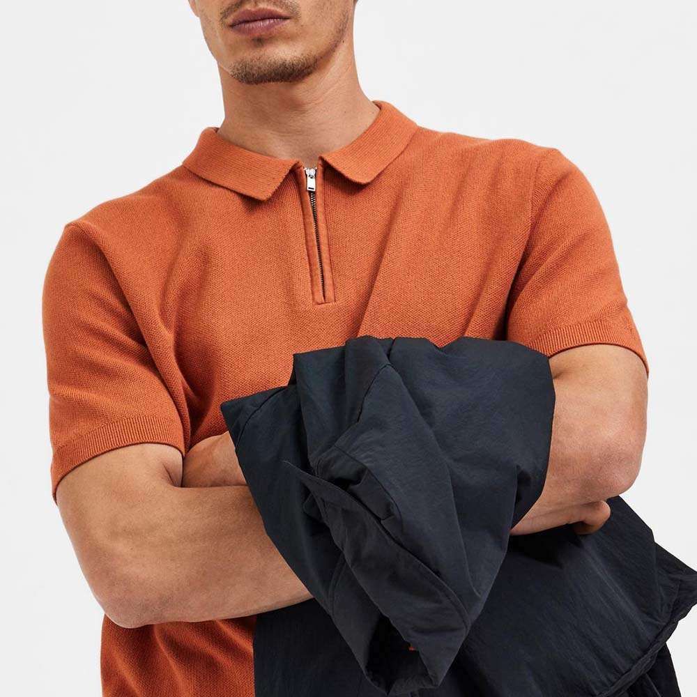 Selected Homme slhflorence knit zip polo Oranje