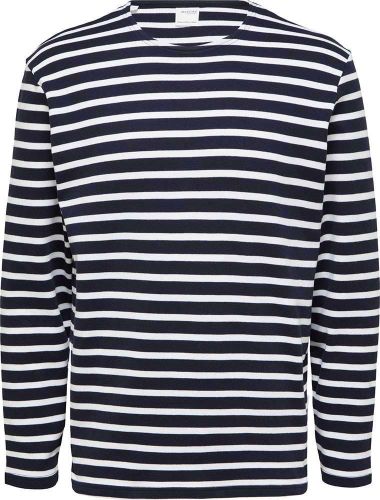 Selected Homme slhbriac stripe ls o-neck Blauw