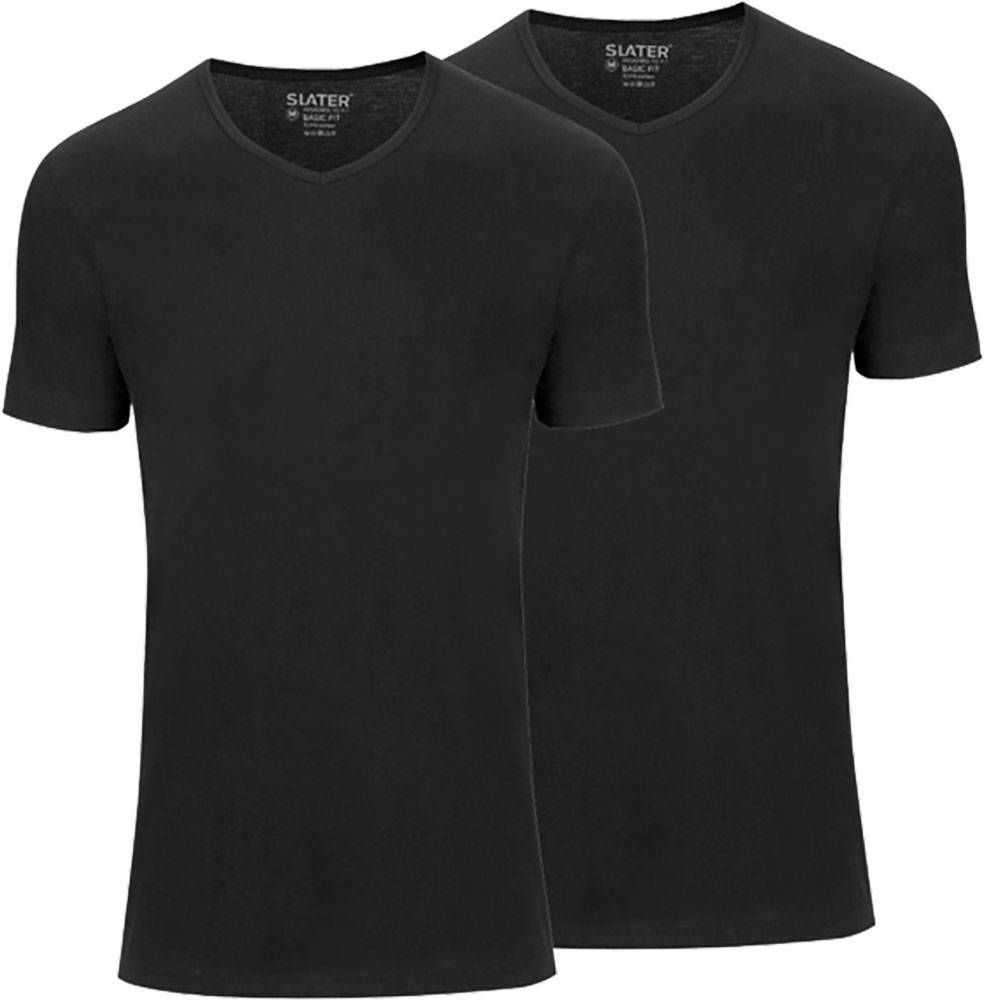 Slater T-shirt Basic Fit V 2-Pack Zwart