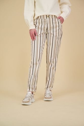 Summum Loose pant multi stripe cotton twill Wit