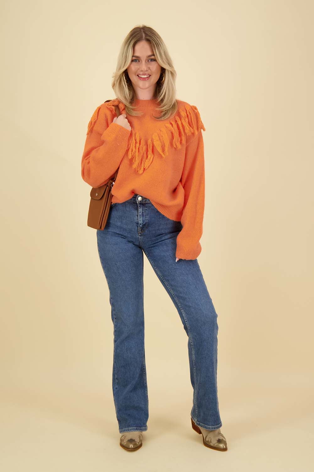 Esqualo Sweater Fringes Oranje Esqualo Sweater Fringes Oranje