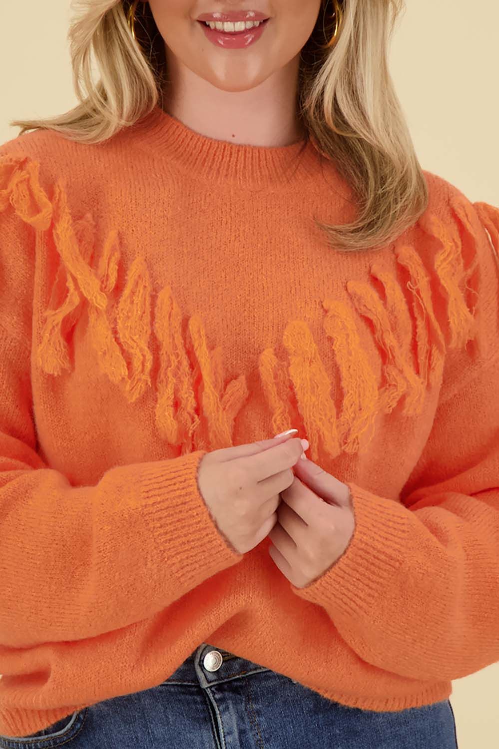 Esqualo Sweater Fringes Oranje Esqualo Sweater Fringes Oranje