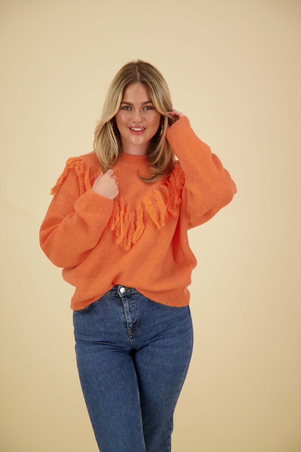 Esqualo Sweater Fringes Oranje Esqualo Sweater Fringes Oranje