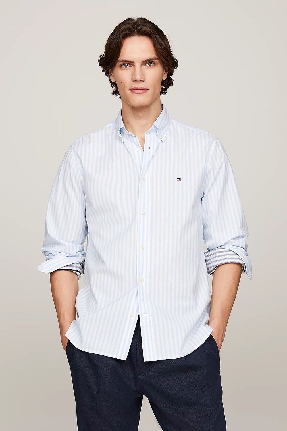 Tommy Hilfiger Overhemd Stripe Poplin Lichtblauw