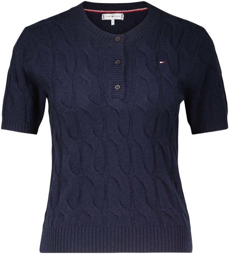 Tommy Hilfiger soft wool cable ss henley Blauw