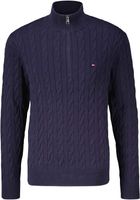 classic cotton cable zip mock Blauw