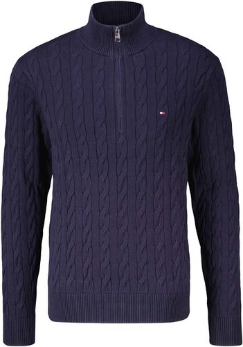 Tommy Hilfiger classic cotton cable zip mock Blauw