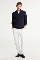 classic cotton cable zip mock Blauw