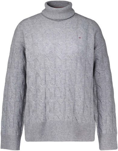 Tommy Hilfiger soft wool cable roll nk sweater Grijs