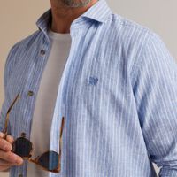 Long Sleeve Shirt Linen Cotton Ble Blauw