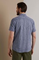 Short Sleeve Shirt Linen Cotton Bl Blauw
