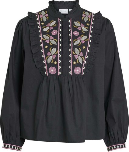 Vila Top Jannie Embroidery Zwart