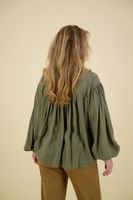 V-neck blouse w. pleated detai Grijs