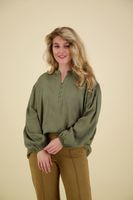 V-neck blouse w. pleated detai Grijs