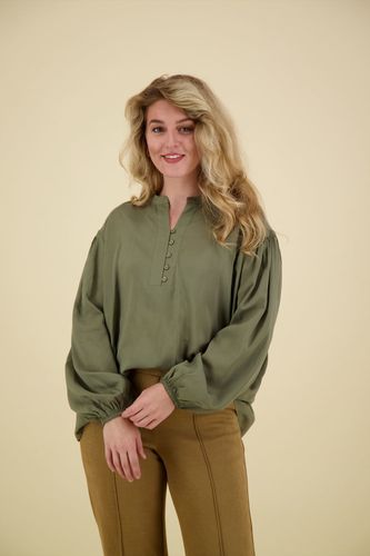 Yaya V-neck blouse w. pleated detai Grijs