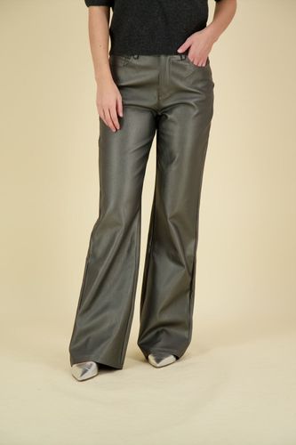 Yaya Pantalon Metallic faux leather wide leg Grijs