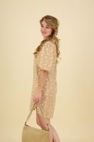 V-neck kaftan dress printed Beige