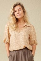 V-neck top printed Beige