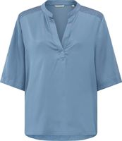 Satin v-neck top w. smock and Blauw